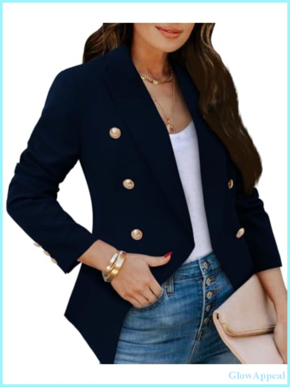 Double Breasted Gold Button Blazer Business Casual Long Sleeve Women